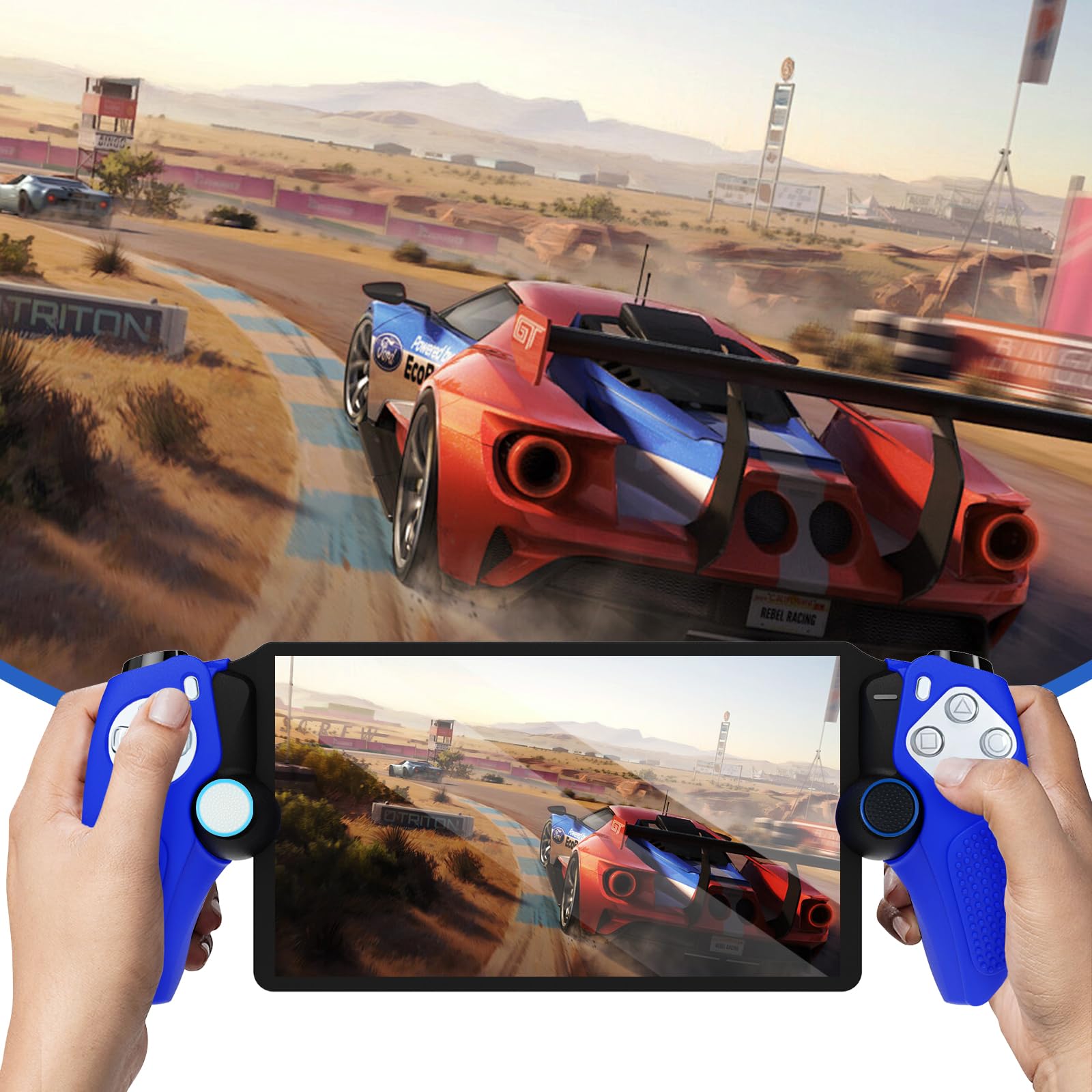 DLseego Silicone Protective Case Cover for Playstation Portal Remote Player PS5 Console - Soft Hand Grip Handle Shell Protector with 4PCS Thumb Grips Caps Accessories Kit (Blue) | Perfect for Gaming, Travel & Home Entertainment Protection
