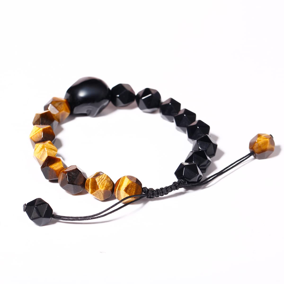Jewever Tiger Eye & Black Obsidian Skull Bracelet - 10mm Healing Stone Beads for Women & Men - Energy Balancing, Chakra Protection - Perfect for Meditation, Yoga & Spiritual Healing