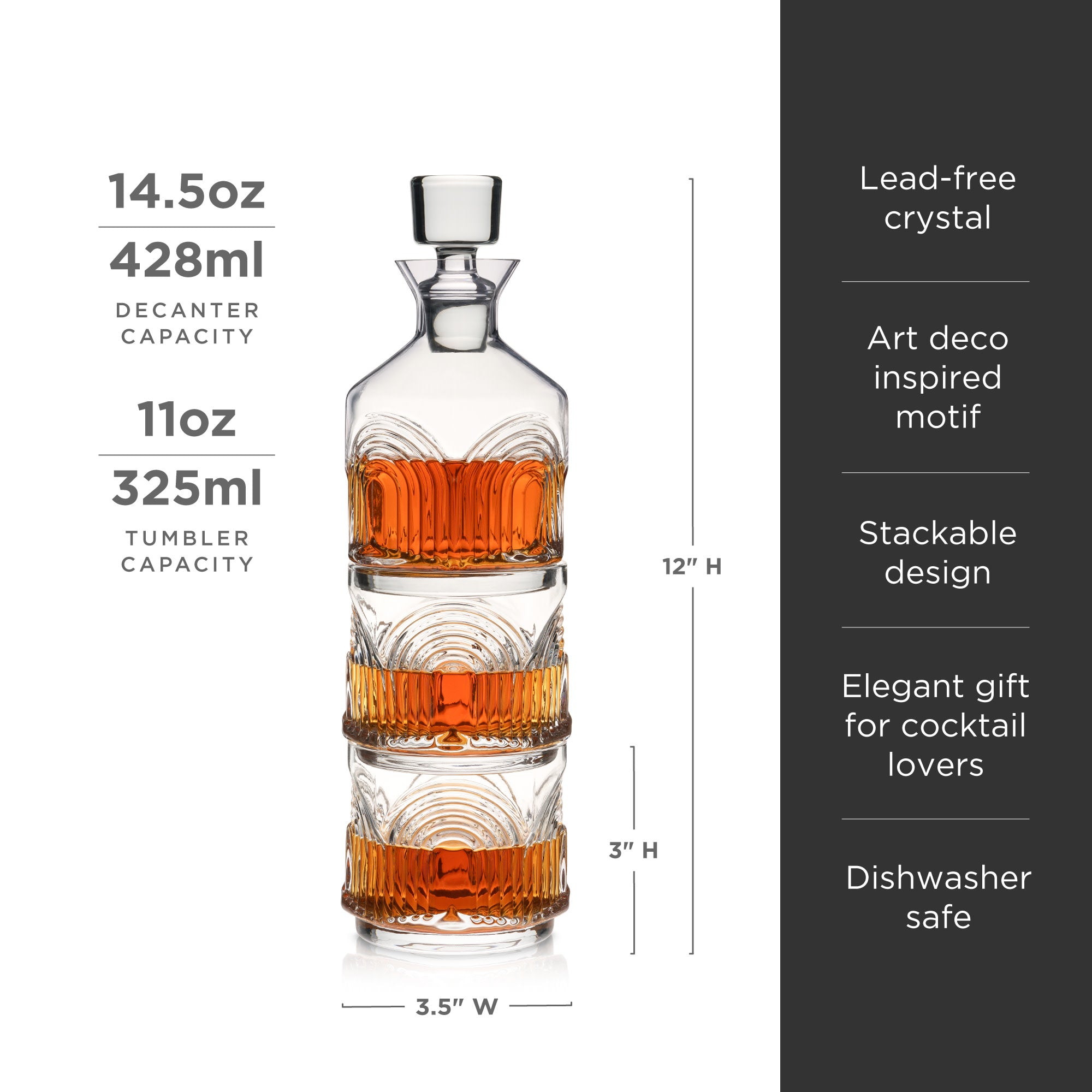 Beau Stacking Decanter Set - Elegant Glass Wine Decanter with Stackable Design for Red Wine, Whiskey & Liquor - Perfect for Home Bars, Dinner Parties & Gift Giving