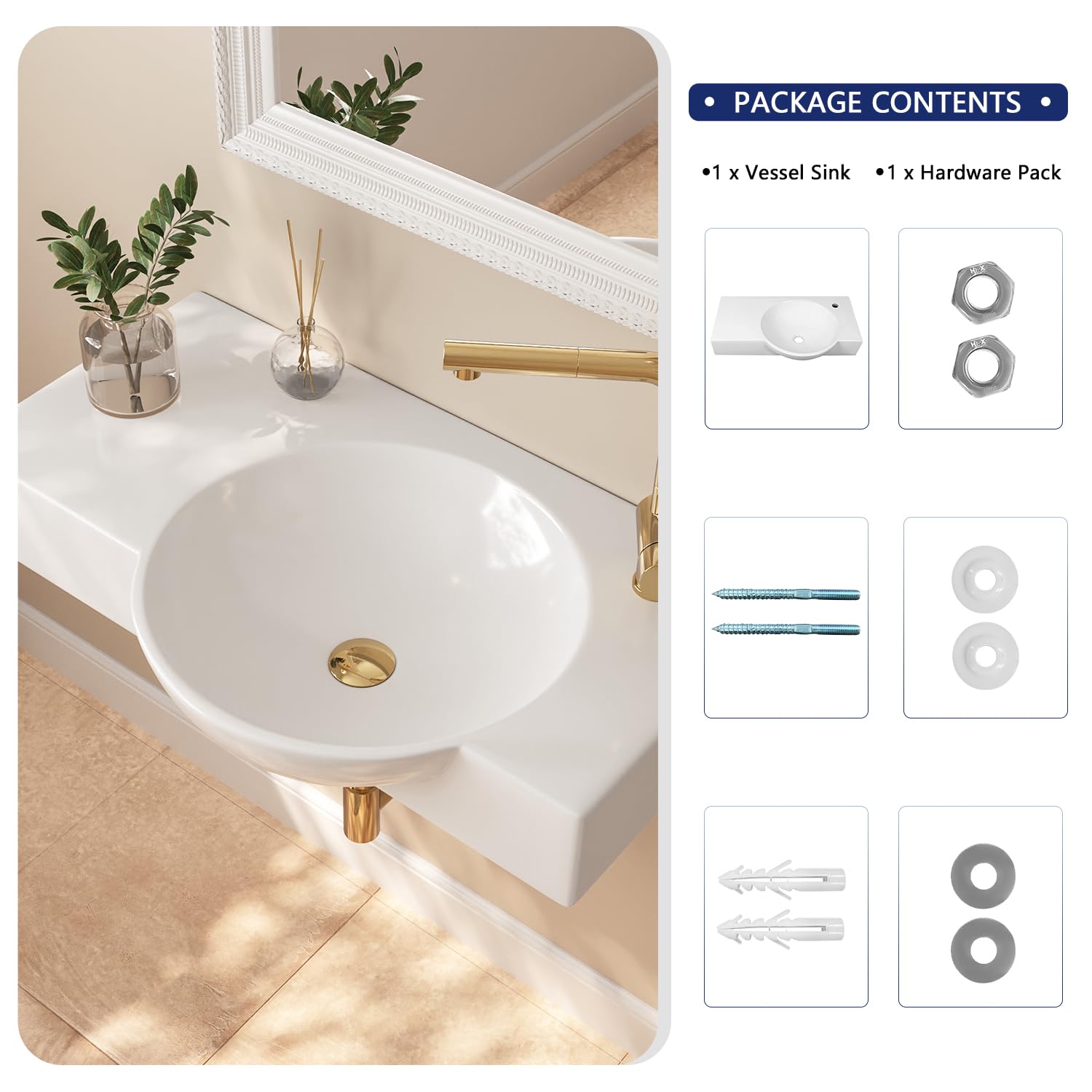DeerValley 30x18 Inch White Ceramic Wall Mount Bathroom Sink - Modern Vessel Sink with Right Side Faucet Mount | Perfect for Small Bathrooms, Powder Rooms & Vanity Installations