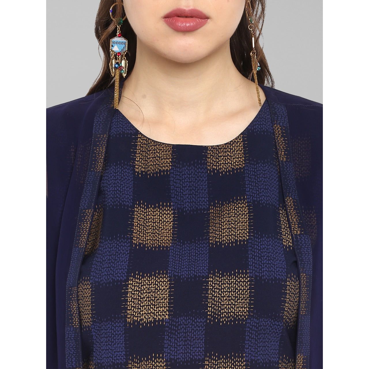 Stylish Dark Blue 3 Piece Women's Ethnic Outfit Set | Indian Fusion Kurti with Dupatta & Palazzo | Perfect for Festivals, Weddings & Cultural Events