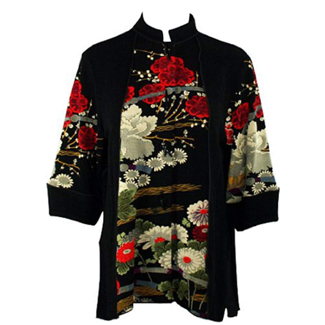 Moonlight Asian Garden Print Top - Geometric & Floral Design Women's Blouse for Casual Wear, Date Night & Asian-Themed Events