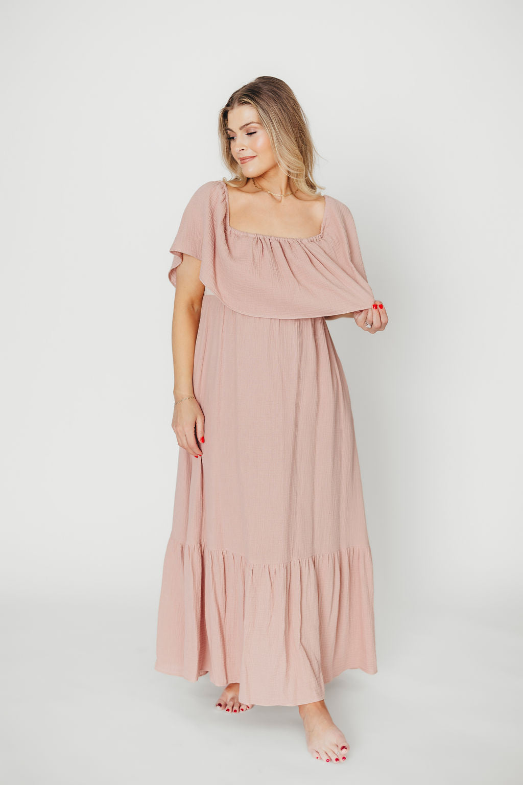 Josie 100% Cotton Maxi Dress in Rose - Bump & Nursing Friendly Maternity Dress for Pregnancy & Breastfeeding | Perfect for Casual Wear, Baby Showers & Nursing Outings