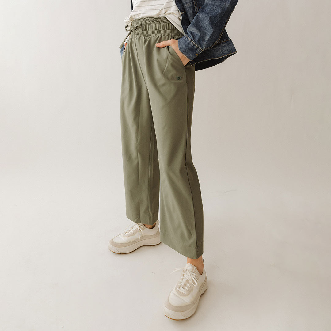 Audrey Wide Leg Pants for Women - Olive Green High Waist Palazzo Trousers | Comfortable Office Wear & Casual Outfit