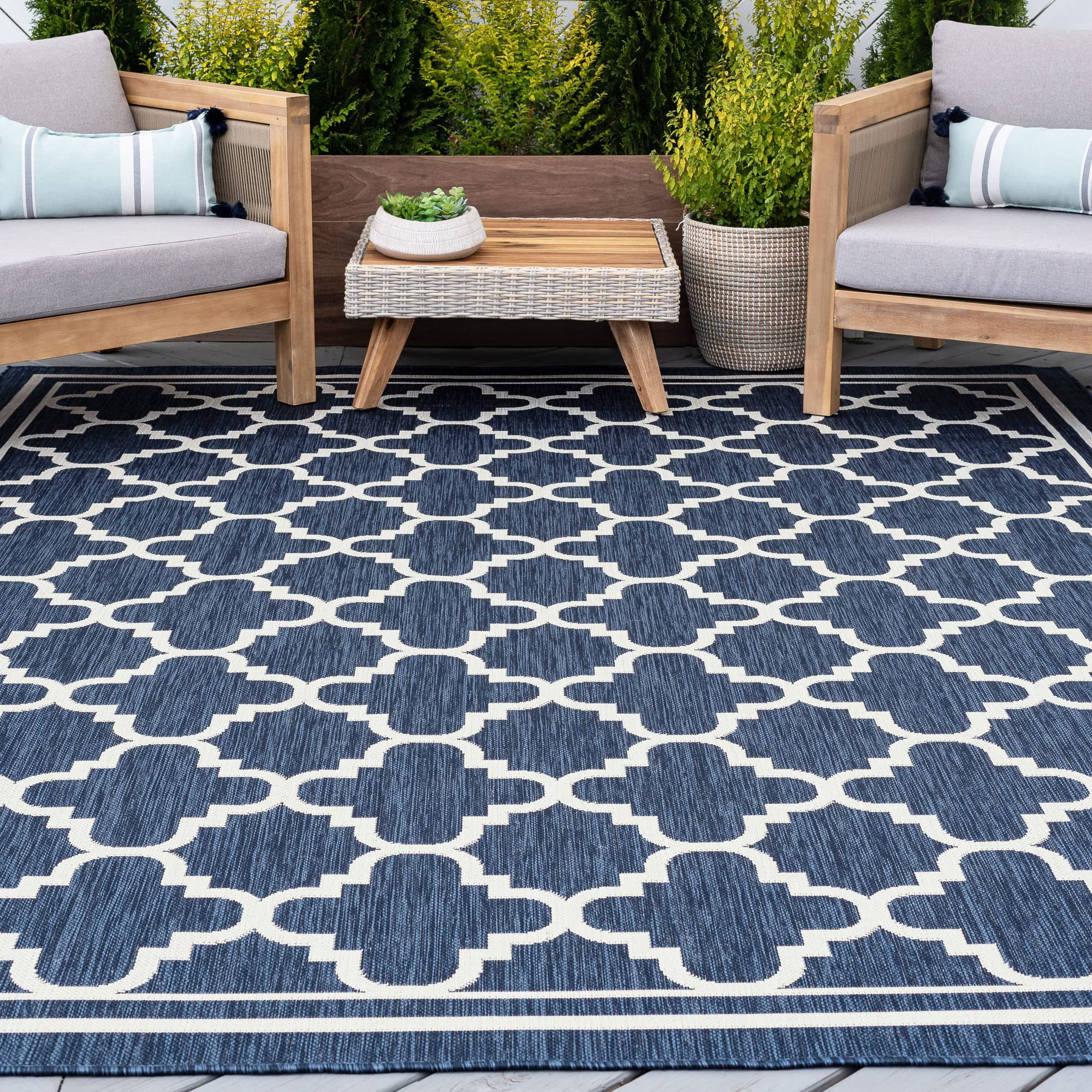 Premium Navy Blue Water-Resistant 8x10 Indoor/Outdoor Rug - Durable for Patios, Decks, Porches, Entryways & More | All-Weather Outdoor Area Rug for Backyard, Poolside & Garden Decor