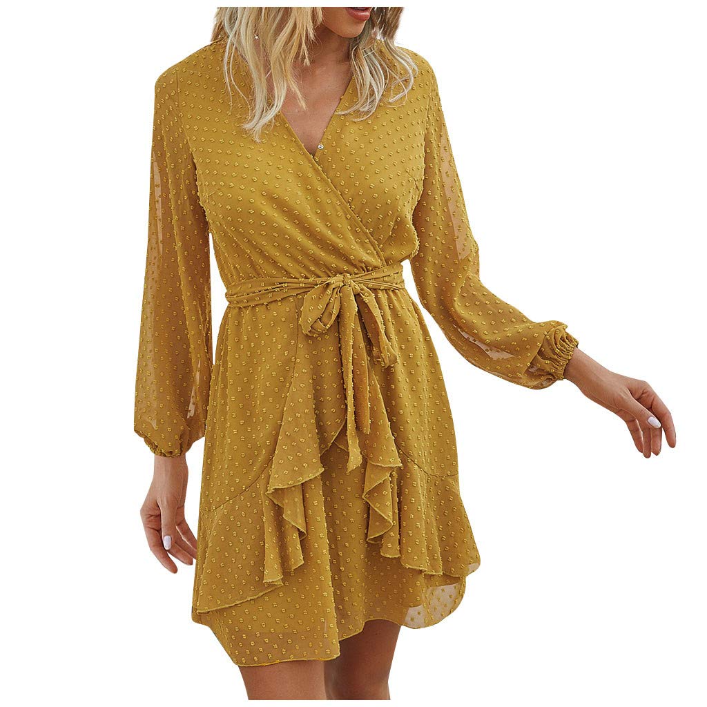 Women's Casual V-Neck Solid Color Long Sleeve Dress - Spring & Summer 2024 Fashion Trendy Nine-Point Sleeve Back Detail Dress - Perfect for Office, Date Night, and Special Occasions