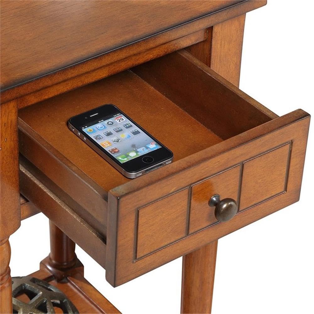 Pemberly Row Walnut Wood Accent End Table with Single Drawer - Traditional Style Nightstand for Bedroom, Living Room & Office