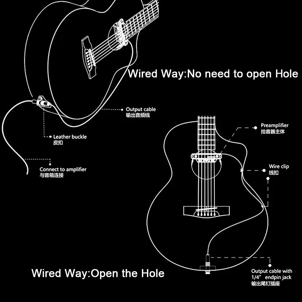 Baile Wireless & Wired Acoustic Guitar Pickup System - 80mm-120mm Sound Hole Magnetic Pickup with Microphone for Guitar Amp - Perfect for Live Performances, Studio Recording & Busking