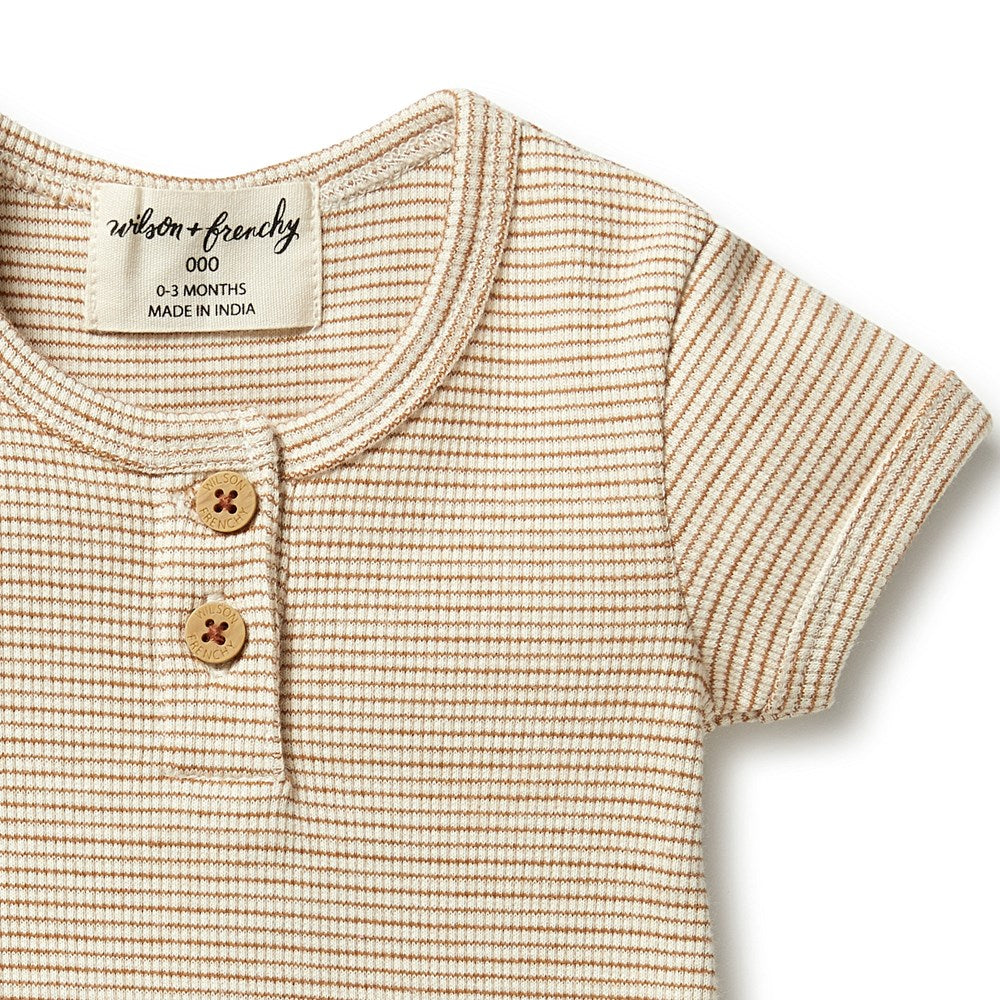 Organic Cotton Striped Rib Henley T-Shirt for Men - Casual & Comfortable Everyday Wear - Perfect for Work, Outings, and Relaxing at Home