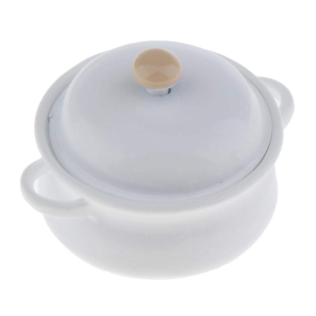 1:12 Scale Miniature Dollhouse Soup Pot with Lid - White Ceramic Kitchen Decor Accessory for Dollhouse, DIY Crafts, and Collectible Displays