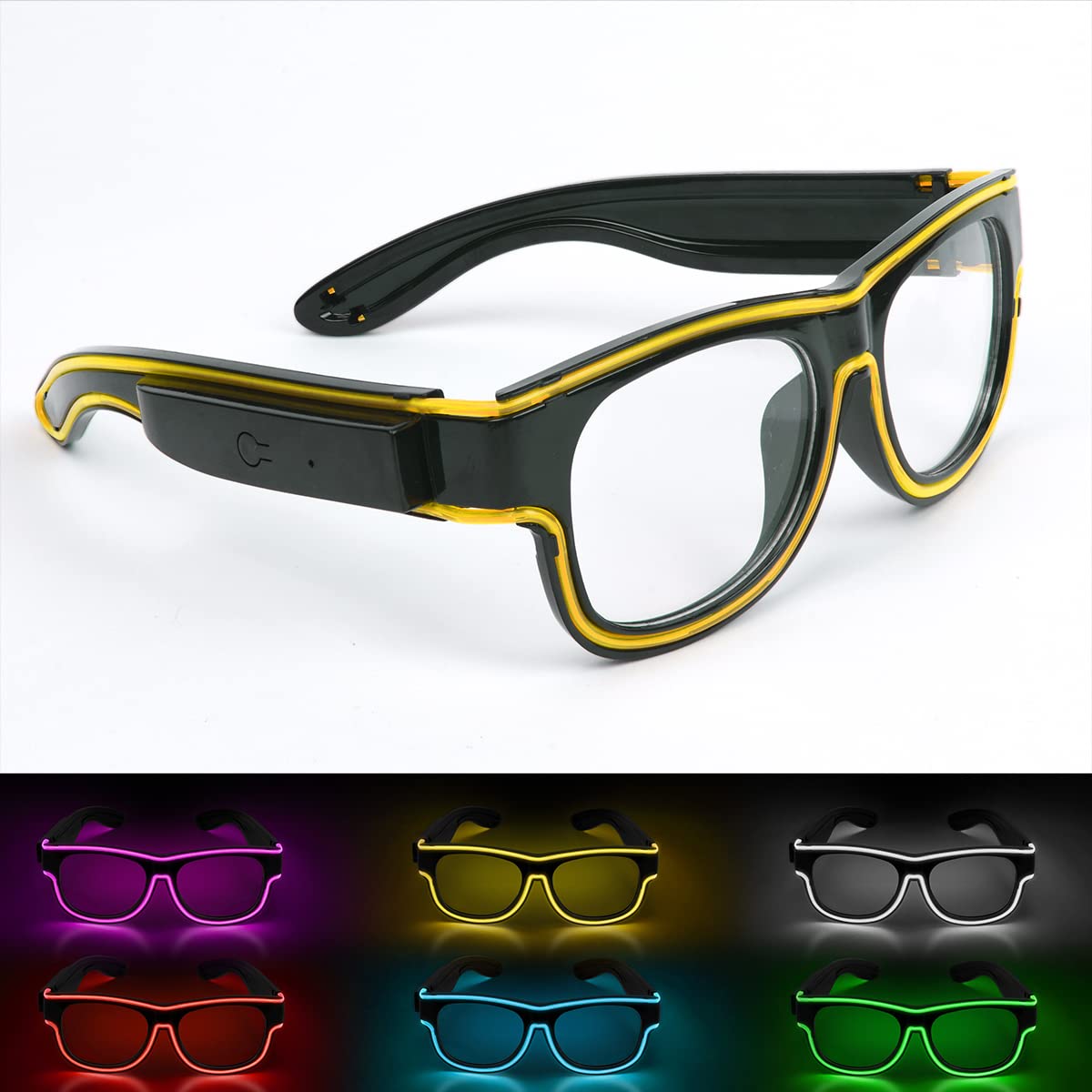 Wireless LED Light Up Glasses - 3 Lighting Modes, Glow in The Dark Party Glasses for DJ, EDM, Halloween, Christmas - Perfect for Nightclubs, Raves, Concerts & Festivals