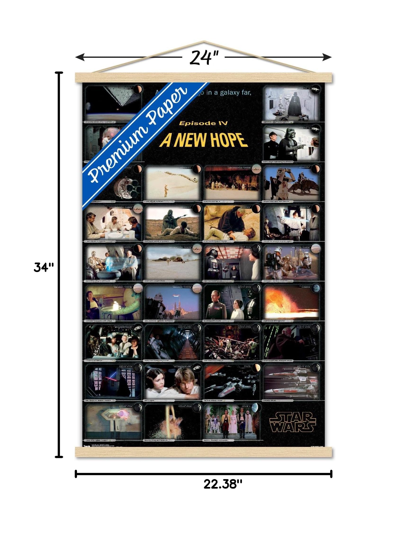 Star Wars: A New Hope Movie Poster 22.375x34 Inches - Premium Framed Wall Art with Beechwood Hanger | Home Theater Decor, Bedroom Wall Art, Gift for Sci-Fi Fans