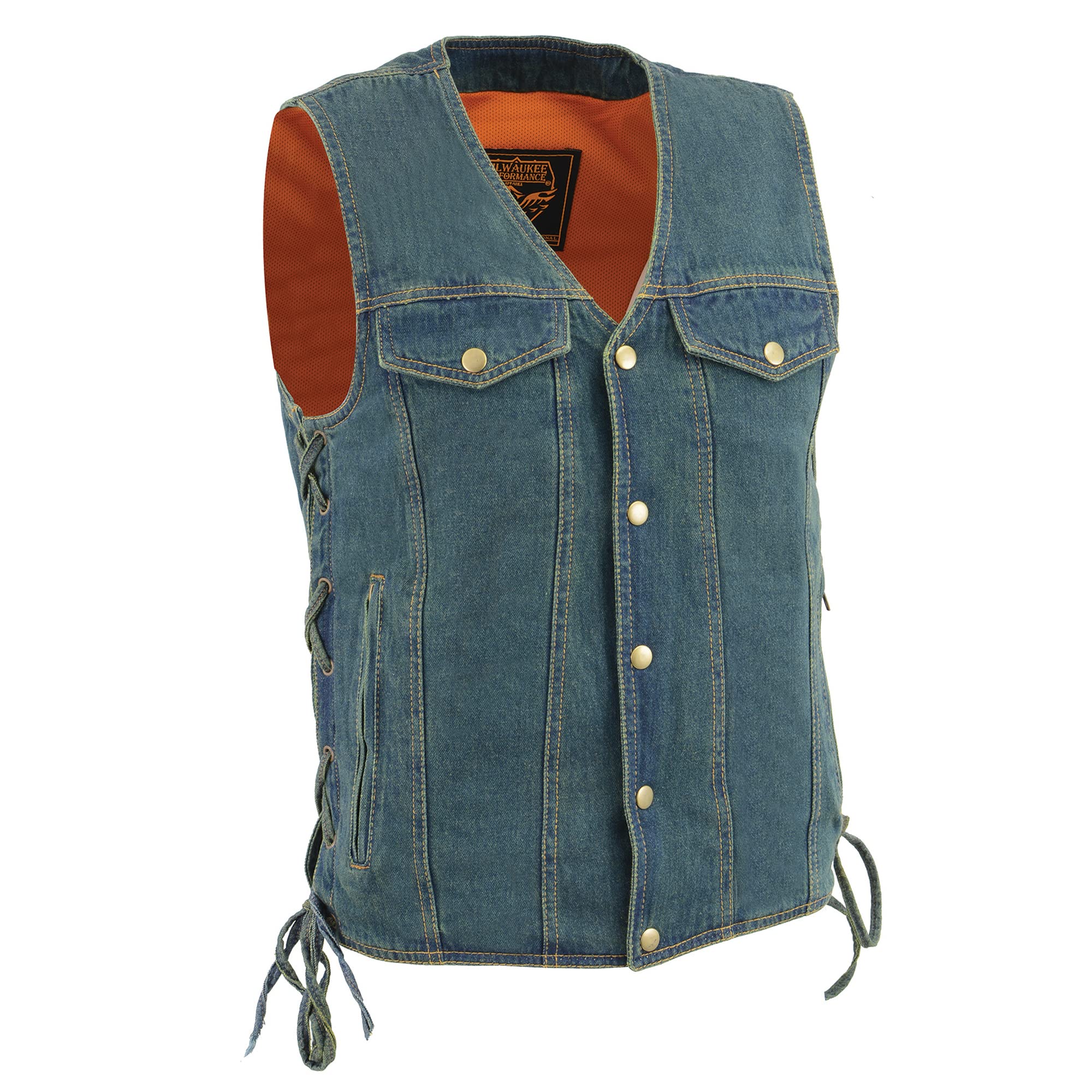 Milwaukee Leather Men's Blue Side Lace Denim Vest with Chest Pockets - Stylish Biker Jacket for Motorcycle Riding & Casual Outfits