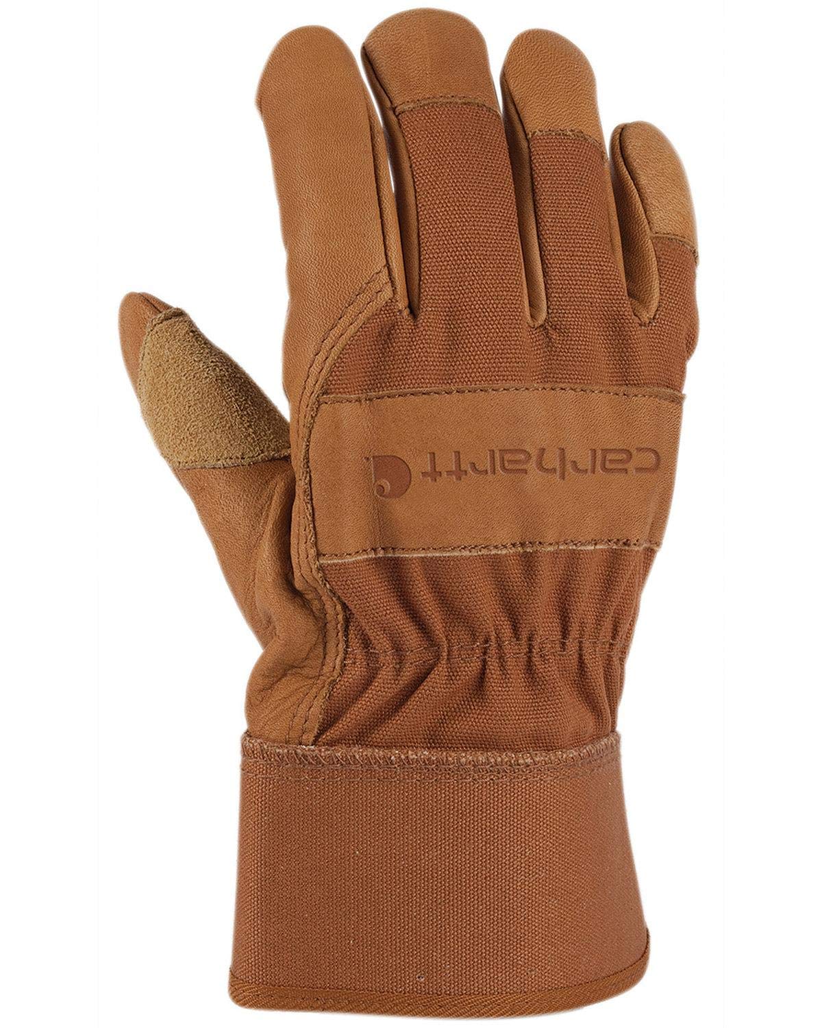 Carhartt Men's System 5 Work Gloves with Safety Cuff - Durable Leather Palm Work Gloves for Construction, Woodworking & Outdoor Jobs - Perfect for Carpenters, Mechanics & DIY Projects