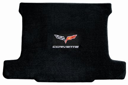2005-2013 Chevrolet Corvette Coupe Ebony Black Trunk Liner Mat with Crossed Flags & Corvette Logos - Premium Car Accessory for Protection & Style (Fits C6 Models)