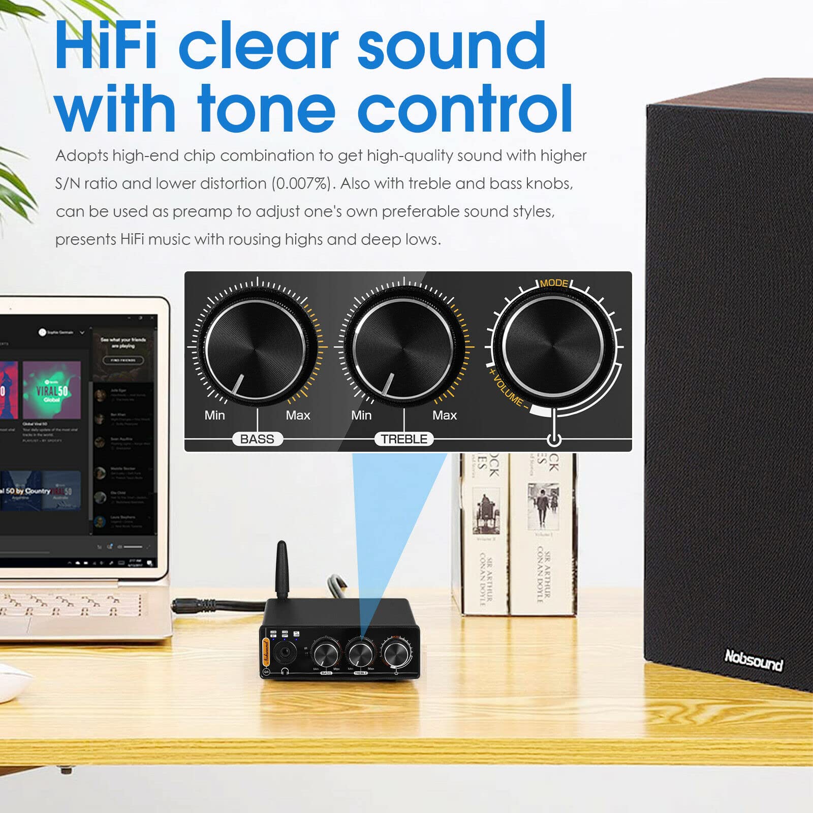 Nobsound Q4 DAC Bluetooth 5.0 Headphone Amp - Hi-Fi Audio Converter for PC/USB/Coaxial/Optical to RCA - Home Studio & Gaming