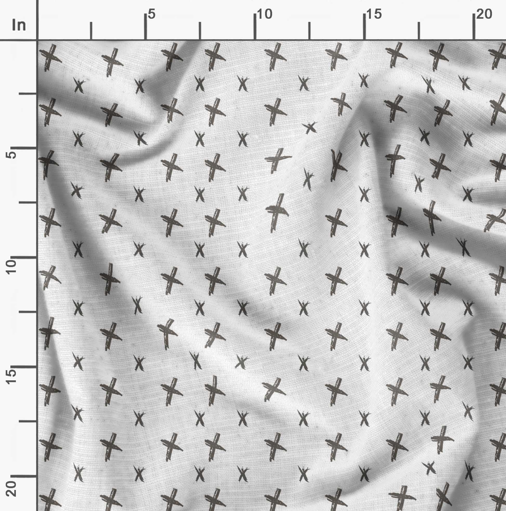 Soimoi Moss Georgette White Fabric by The Yard - 42 Inch Wide Cross Geometric Printed Textile for Fashion Dresses, Curtains & Home Decor | Lightweight Flowy Material for DIY Sewing Projects & Bohemian Style Decorations