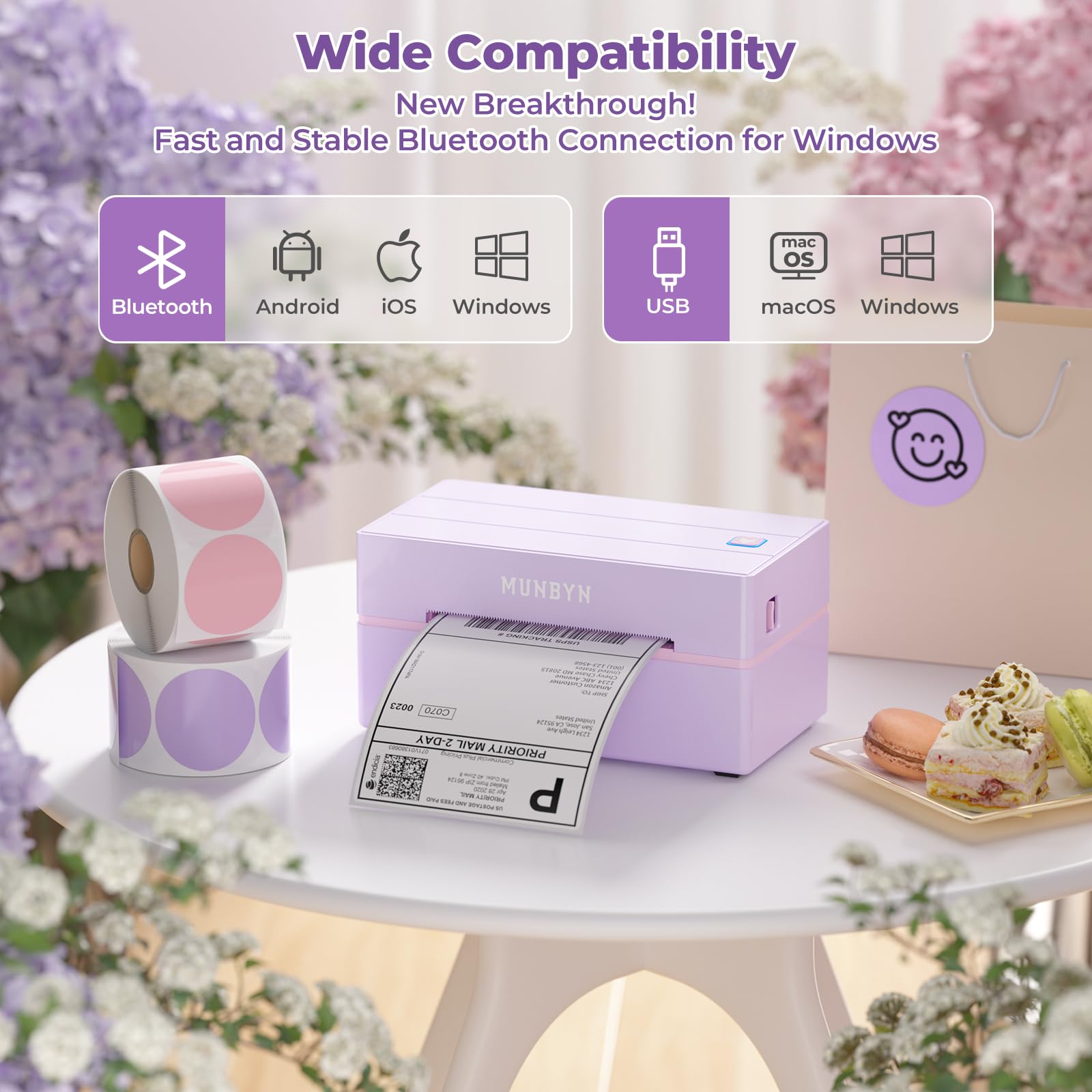 MUNBYN Bluetooth Thermal Label Printer 4x6 - Wireless Shipping Label Printer for Small Business & Home Use - Compatible with iPhone, Android, iPad, Windows, macOS, Chrome - Works with Etsy, eBay, Amazon - Perfect for Shipping Packages, Online Sellers & E-commerce Stores