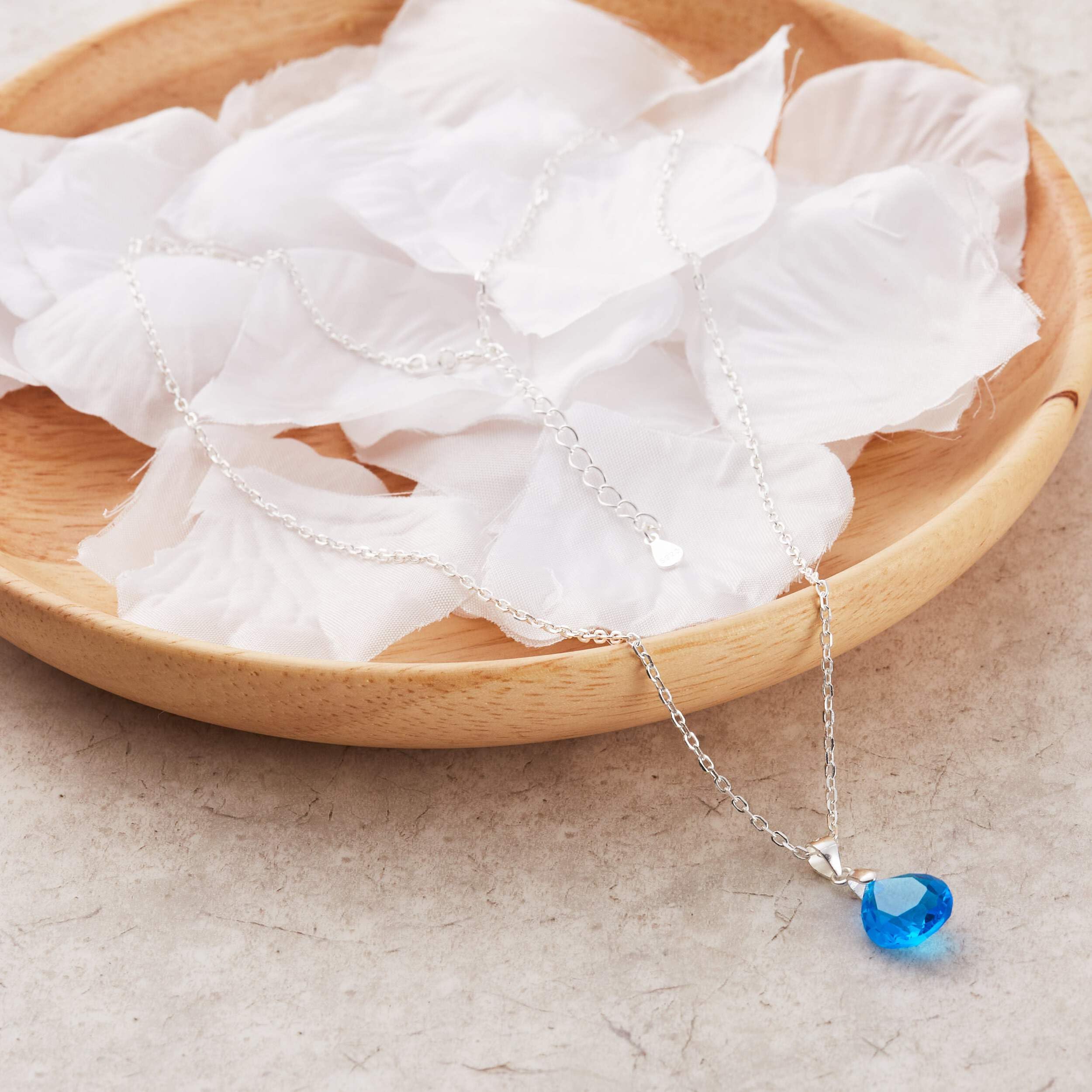 Sterling Silver Aquamarine Pear Necklace with Zirconia - Elegant Gift for Her