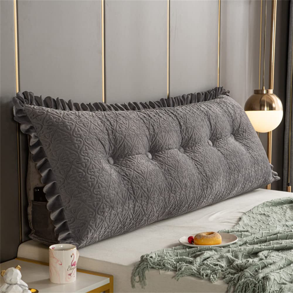 **Large Soft Reading Bed Rest Pillow - 70inch/180cm Grey Wedge Cushion with Headboard & Lumbar Support for Dorm, Daybed, or Full Size Bed - Perfect for Reading, Relaxing, and Back Pain Relief**