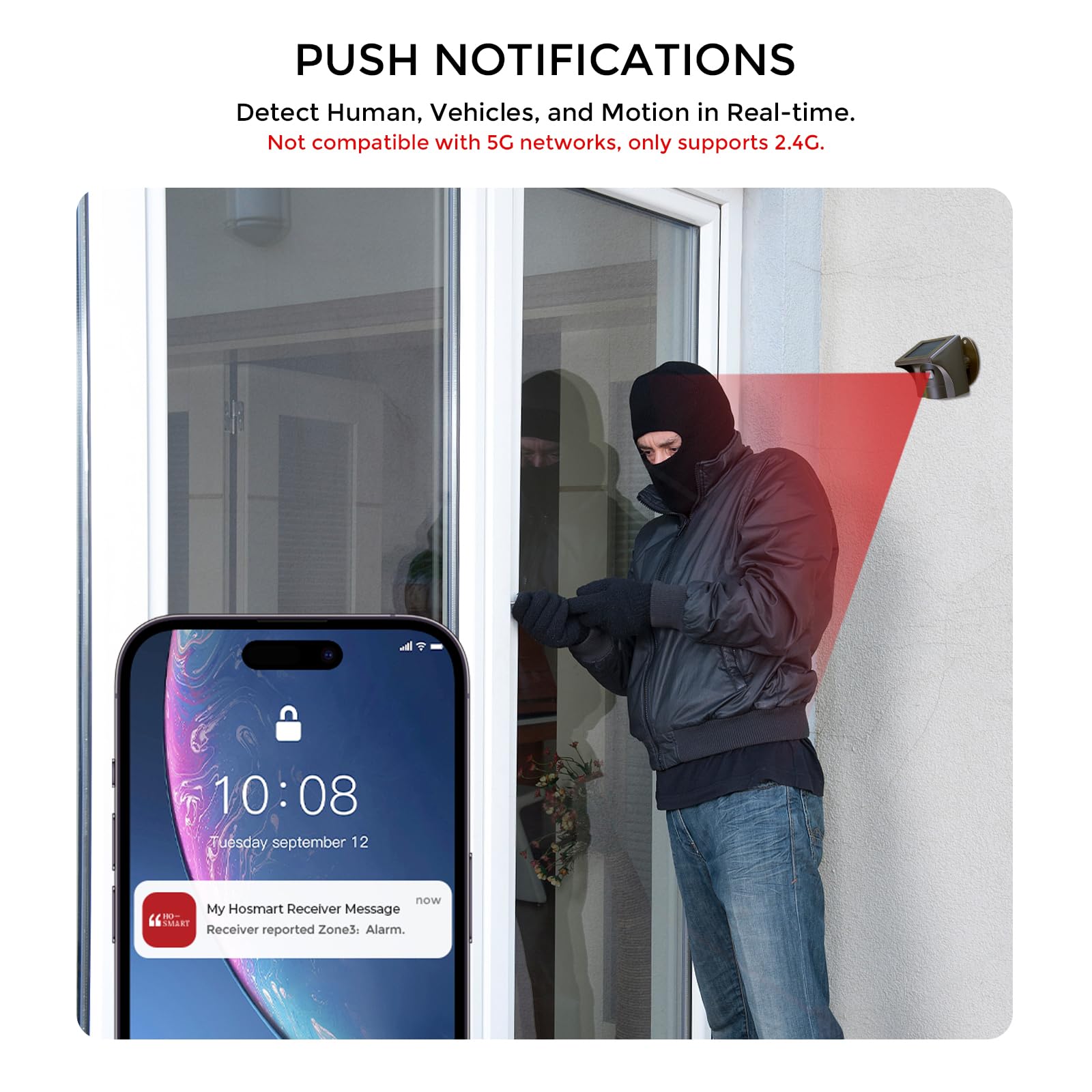 eMACROS Pro 3 Solar Wireless Driveway Alarm - 1/2 Mile Long Range, Weatherproof Motion Sensor with Smartphone App | Outdoor Security for Homes, Driveways & Garages (Ideal for Property Protection & Intruder Detection)