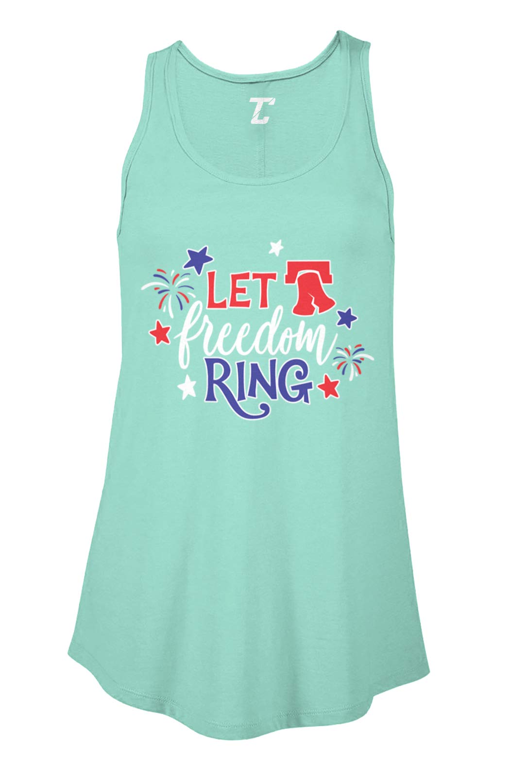 Liberty Bell USA Women's Flowy Tank Top - Patriotic American Flag Design - Comfortable Casual Summer Wear for Independence Day & 4th of July Celebrations
