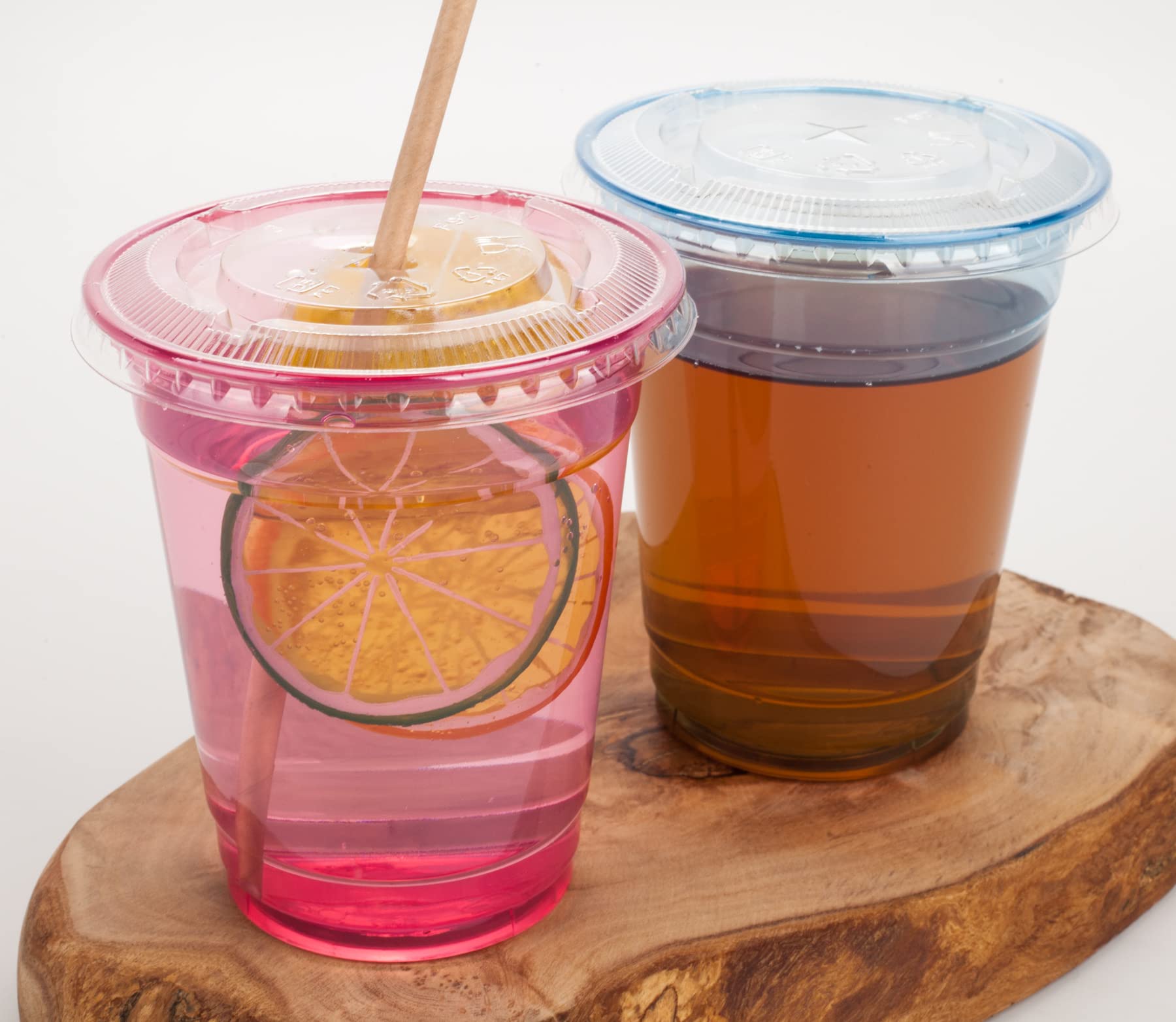 Golden Apple 12oz Plastic Cups with Lids - 50 Sets (50 Cups + 50 Lids) BPA Free, Pink & Red Colors - Perfect for Parties, Picnics, and Office Events