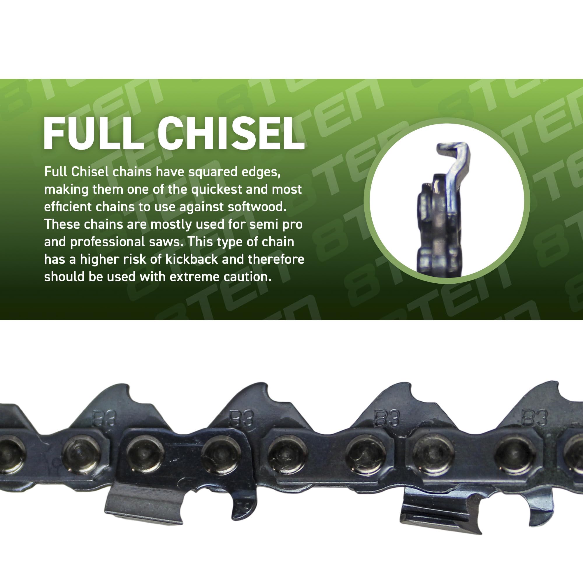 8TEN 20-Inch Chainsaw Chain 10-Pack - Compatible with Echo CS-60S, CS-500, CS-590, CS-510 & Poulan 4000, 3800 - 72LPX70CQ .050 Gauge 3/8 Pitch 70DL - Perfect for Tree Cutting, Firewood Processing and Landscaping