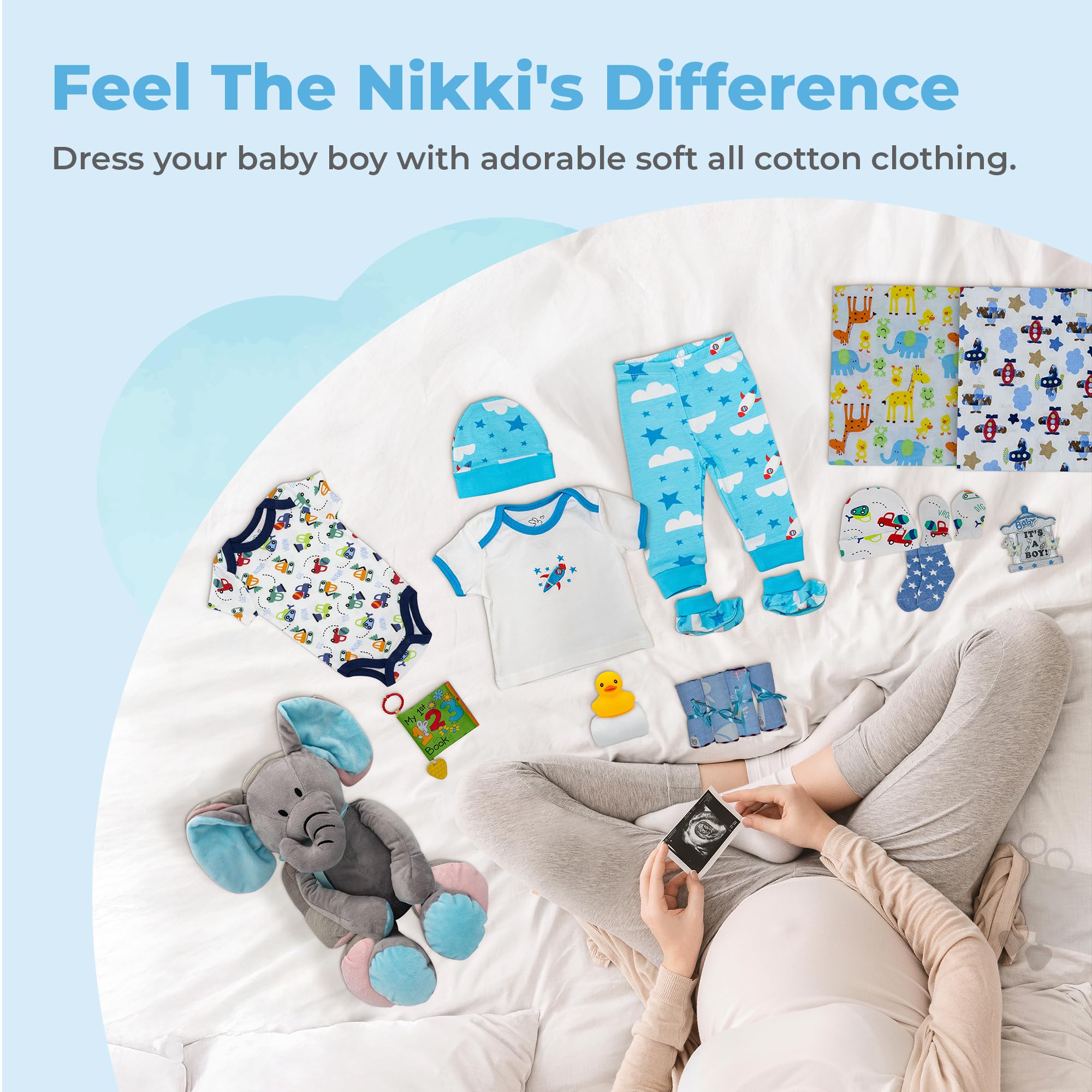 Premium Newborn Baby Boy Gift Basket Set - Complete Baby Essentials & Layette in Blue | Perfect Baby Shower Gift for Expecting Moms | Thoughtful Present for New Parents | Ideal for Hospital Welcome, Christening & First Birthday Celebrations | by Nikki's Gift Baskets