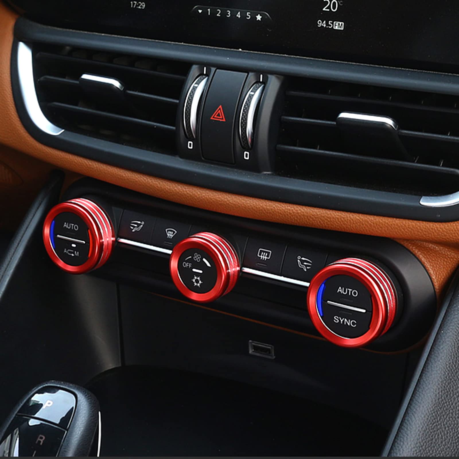 3PCS Car AC Knob Trim & Audio Cover Decorative Rings - Compatible with Alfa Romeo Giulia & Stelvio 2016-2019 Models - Interior Upgrade Accessories for Enhanced Dashboard Style - Perfect for Car Enthusiasts & Customization Lovers