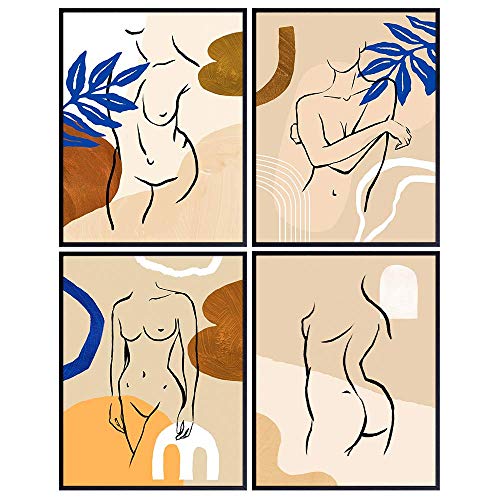 Minimalist Line Art Wall Decor - Matisse Inspired Line Drawing Posters - Abstract Silhouette Art Prints Set of 3 (8x10 Inches) - Modern Boho Aesthetic Room Decor for Women - Perfect for Living Room, Bedroom, Bathroom & Office Wall Decorations
