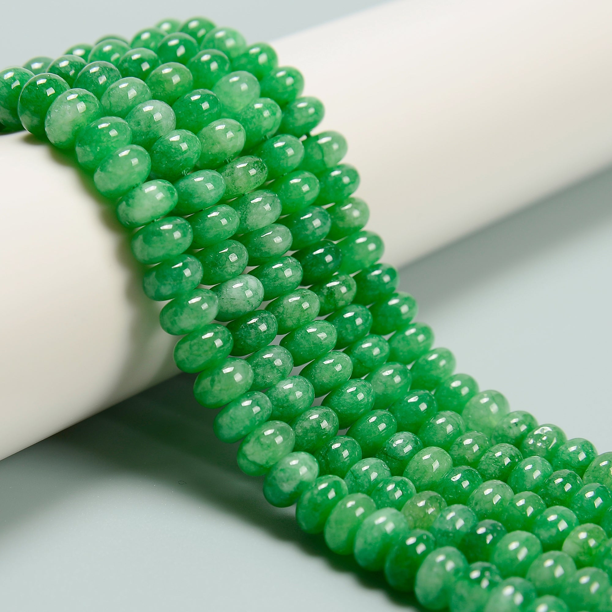 Emerald Green Dyed Jade Smooth Rondelle Beads 5x8mm 15.5 Inch Strand for Jewelry Making, DIY Bracelets, Necklaces & Craft Projects