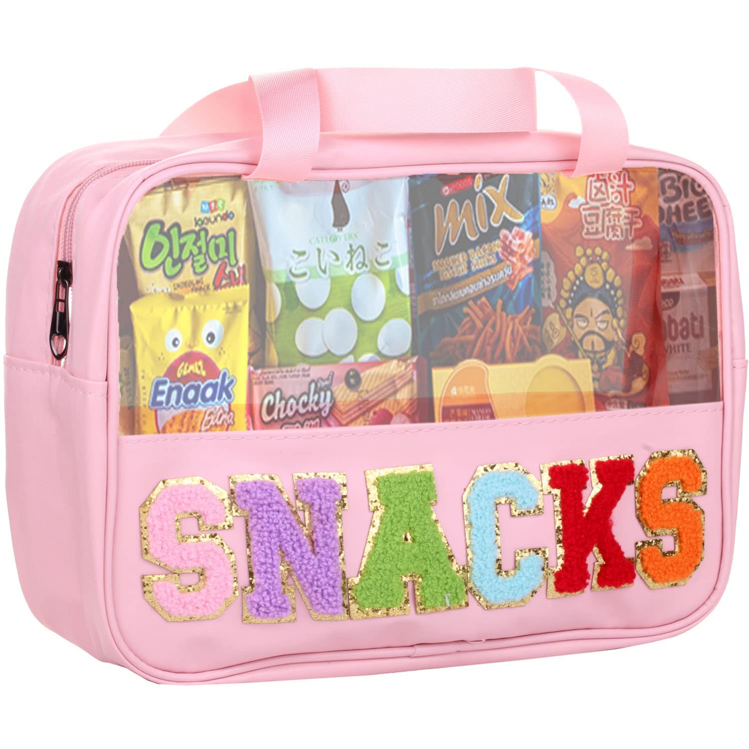 Waterproof PU Leather Cosmetic Bag for Women - Travel Toiletry Organizer (Pink) - Perfect for Makeup & Snacks Storage