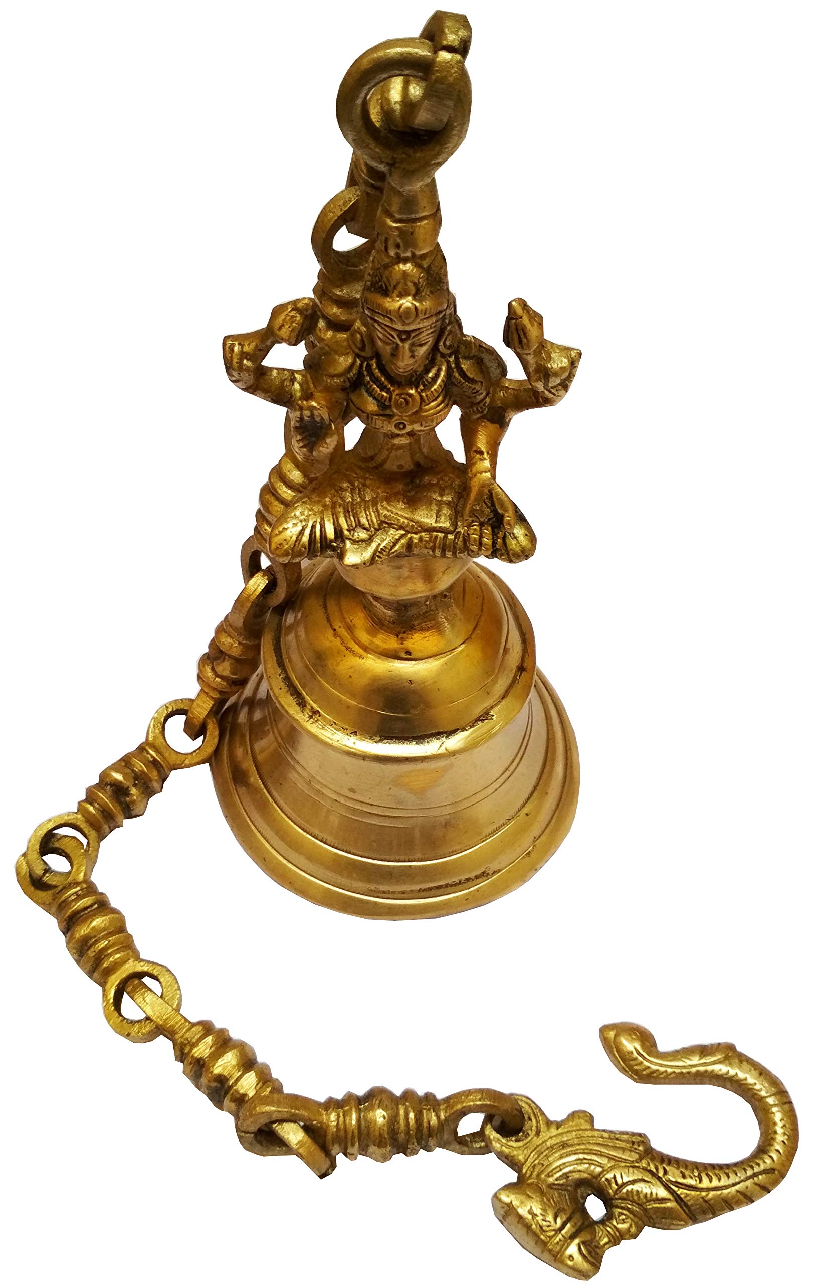 Purpledip Brass Hanging Bell with Ma Lakshmi Design - Deep Resonating Sound for Meditation & Home Decor (11580) | Perfect for Yoga Studios, Temples & Spiritual Spaces