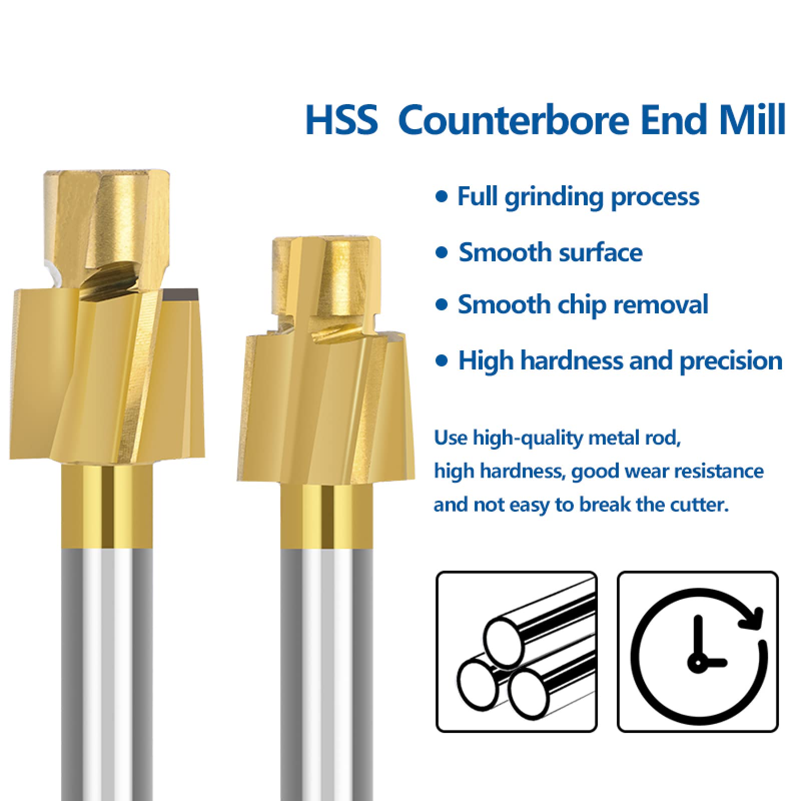 7pcs HSS Milling Cutter Set - M3 to M12 Counterbore End Mill with Pilot for Slotting | Perfect for Metalworking, Woodworking & DIY Projects
