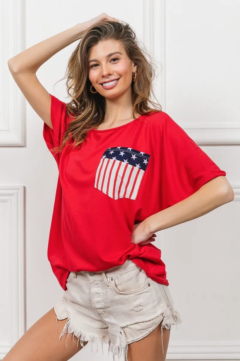 BiBi French Terry Women's Top with Front Pocket & Dolman Sleeves - Casual Loungewear for Home & Street Style