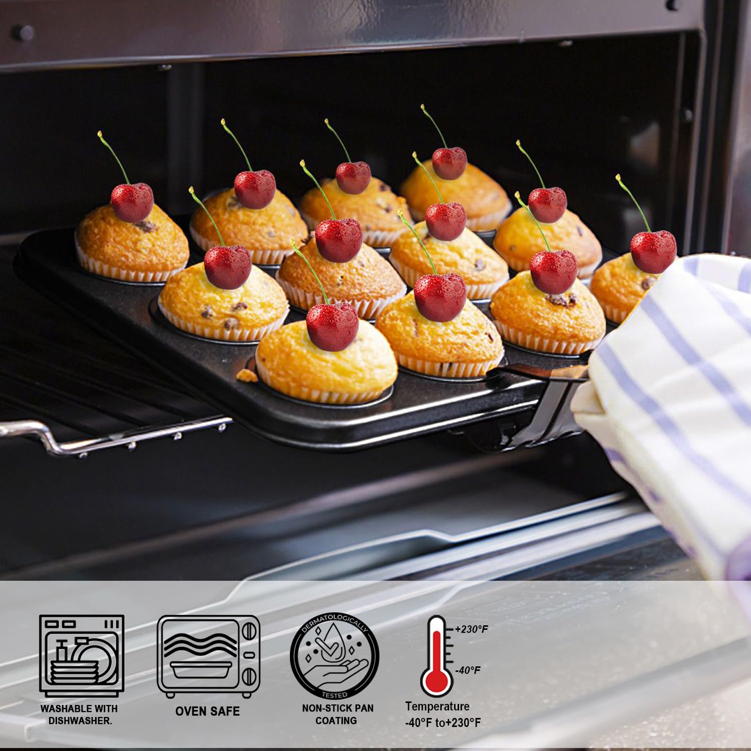 2 Pack Premium Non-Stick Mini Muffin Pan - 24 Cup Baking Tray, Oven & Dishwasher Safe Steel Bakeware (Black) - Perfect for Cupcakes, Muffins & Party Desserts