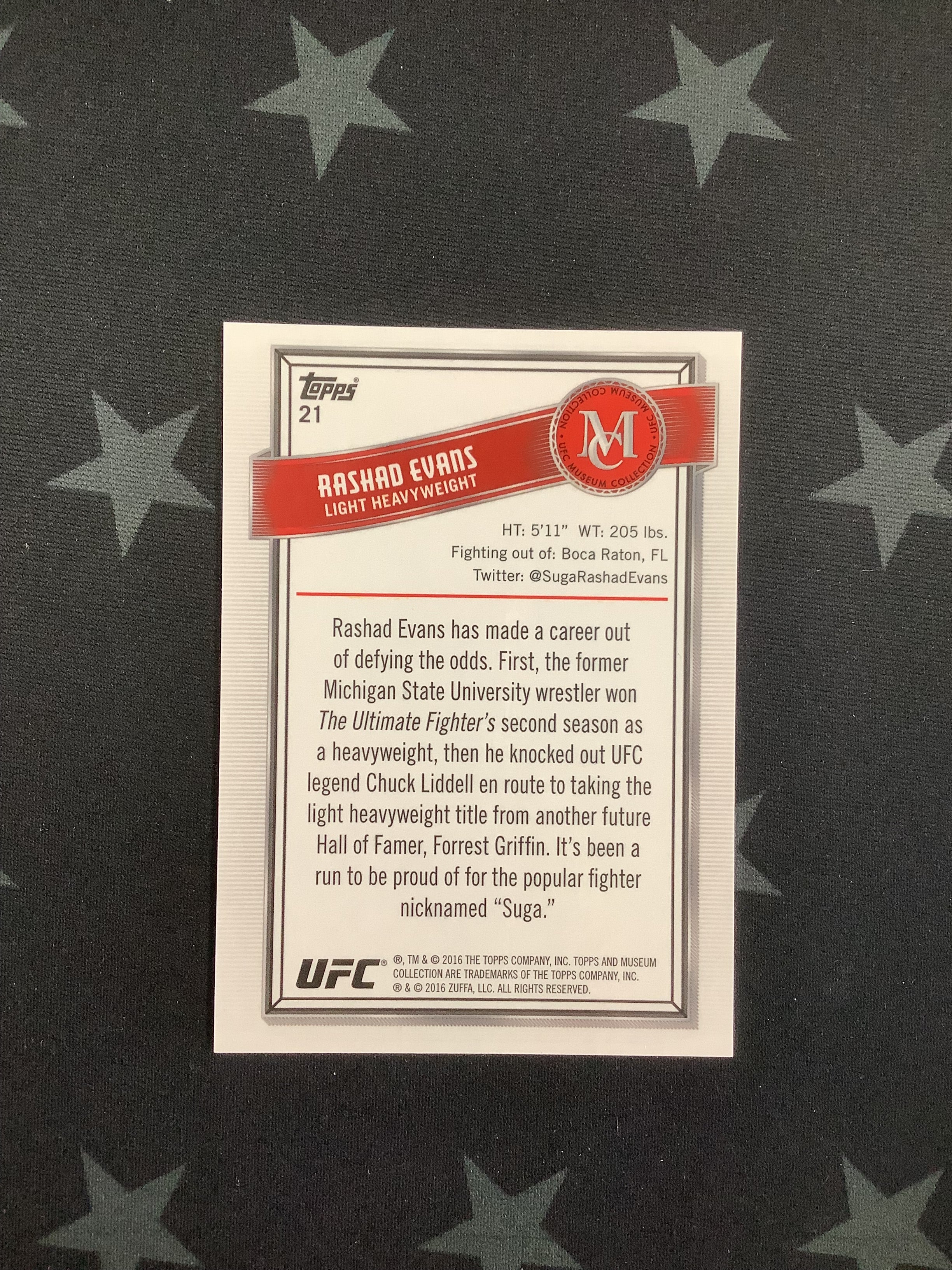2016 Topps Museum Collection UFC Rashad Evans #21/50 - Rare MMA Trading Card for Collectors & Fans - Perfect for UFC Memorabilia Displays & Sports Card Collections