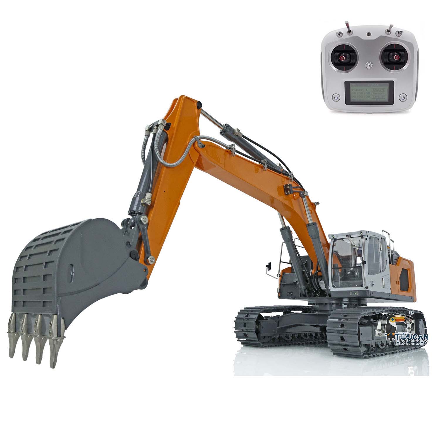 1/14 Scale RC Hydraulic Shovel - Radio Control Excavator Toy with 2 Buckets, LED Lights & Remote System | Construction Vehicle for Kids & Adults | Outdoor Sandbox Play, Construction Site Simulation, STEM Learning