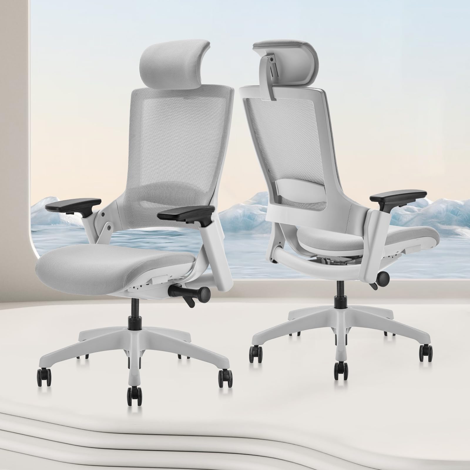 CLATINA Ergonomic High Back Office Chair with Adjustable Height, 3D Armrests, Lumbar Support & Breathable Mesh - Swivel Executive Chair for Home Office (Gray, 2-Pack) - Perfect for Long Work Hours & Gaming Sessions