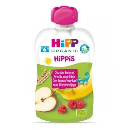 HiPP Organic Apple Banana Raspberry Wholemeal Cereal Baby Food Puree 100g - Healthy & Nutritious for Infants 6+ Months - Perfect for On-the-Go Feeding & Snacking (EXP: 12/13/25)