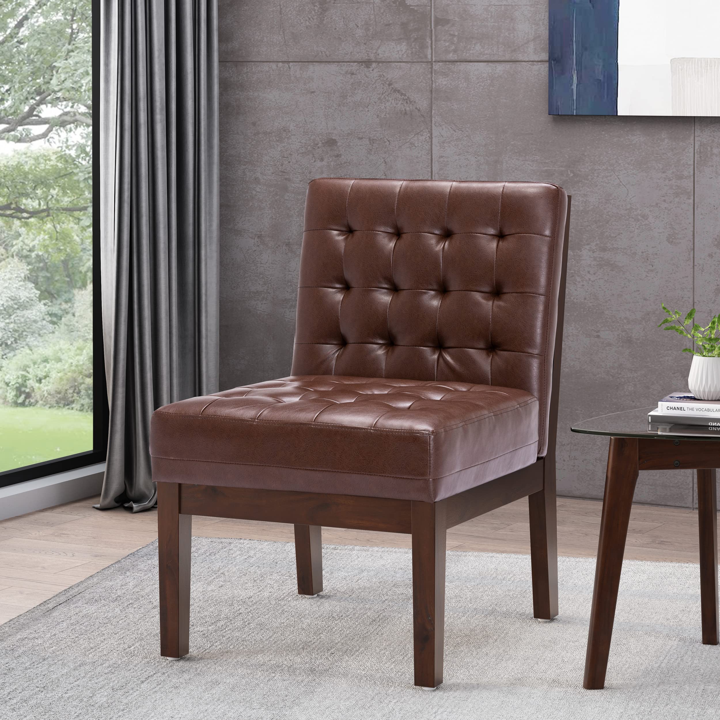 Christopher Knight Home Uintah Accent Chair - Dark Brown & Dark Espresso Upholstered Lounge Chair for Living Room, Bedroom, or Office - Comfortable Modern Seating with Sturdy Wooden Legs