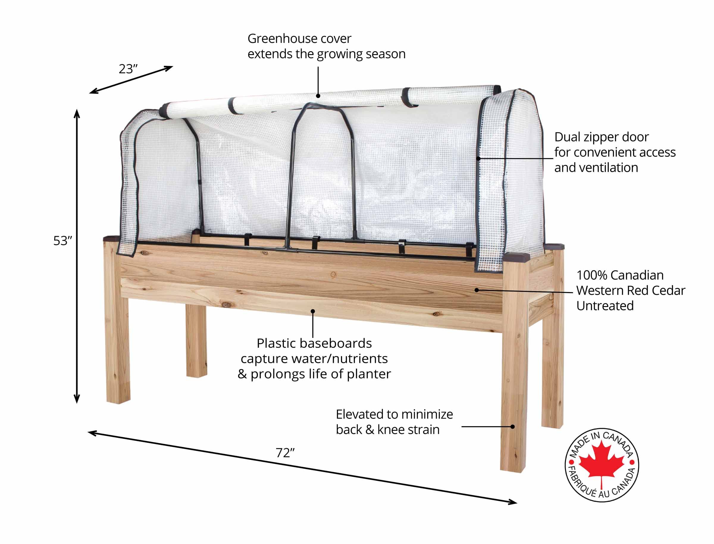 Elevated Cedar Planter Box with Greenhouse & Bug Net Cover - 23