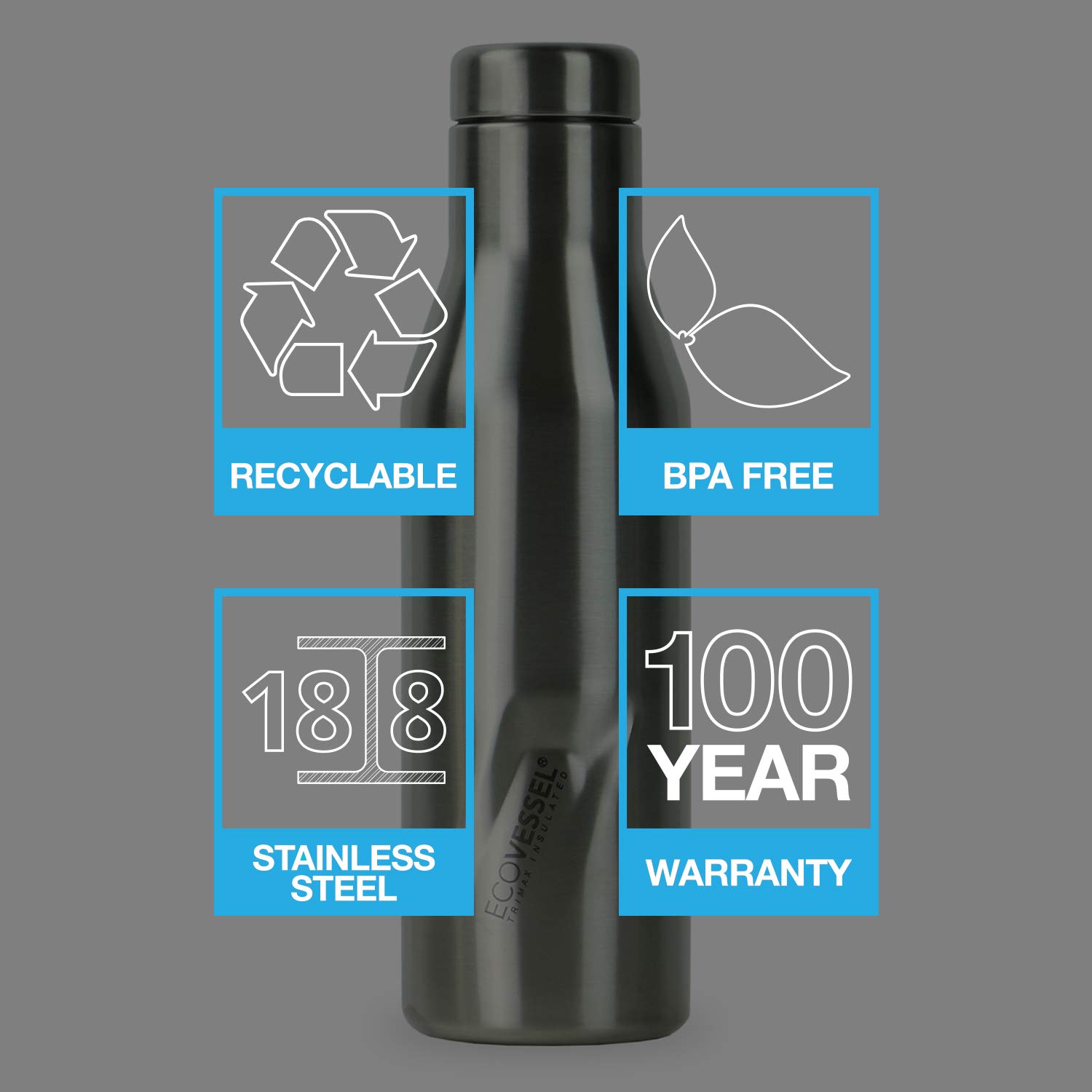 EcoVessel Aspen TriMax Vacuum Insulated Stainless Steel Water Bottle & Wine Tumbler - 16oz & 25oz - Leakproof, BPA-Free for Hiking, Gym, Office & Travel