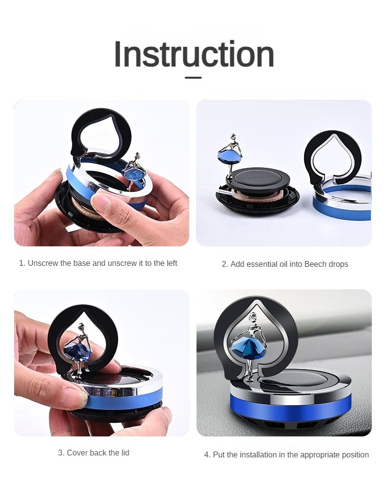 BNTR Solar Powered Rotating Car Air Freshener - Elegant Ballet Dancer Aromatherapy Diffuser for Car, Office & Home Decor - Blue Scented Perfume Ornament - Perfect Stocking Stuffer & Gift Idea for Car Lovers (Use in Vehicles, Desks or as Home Fragrance Decor)