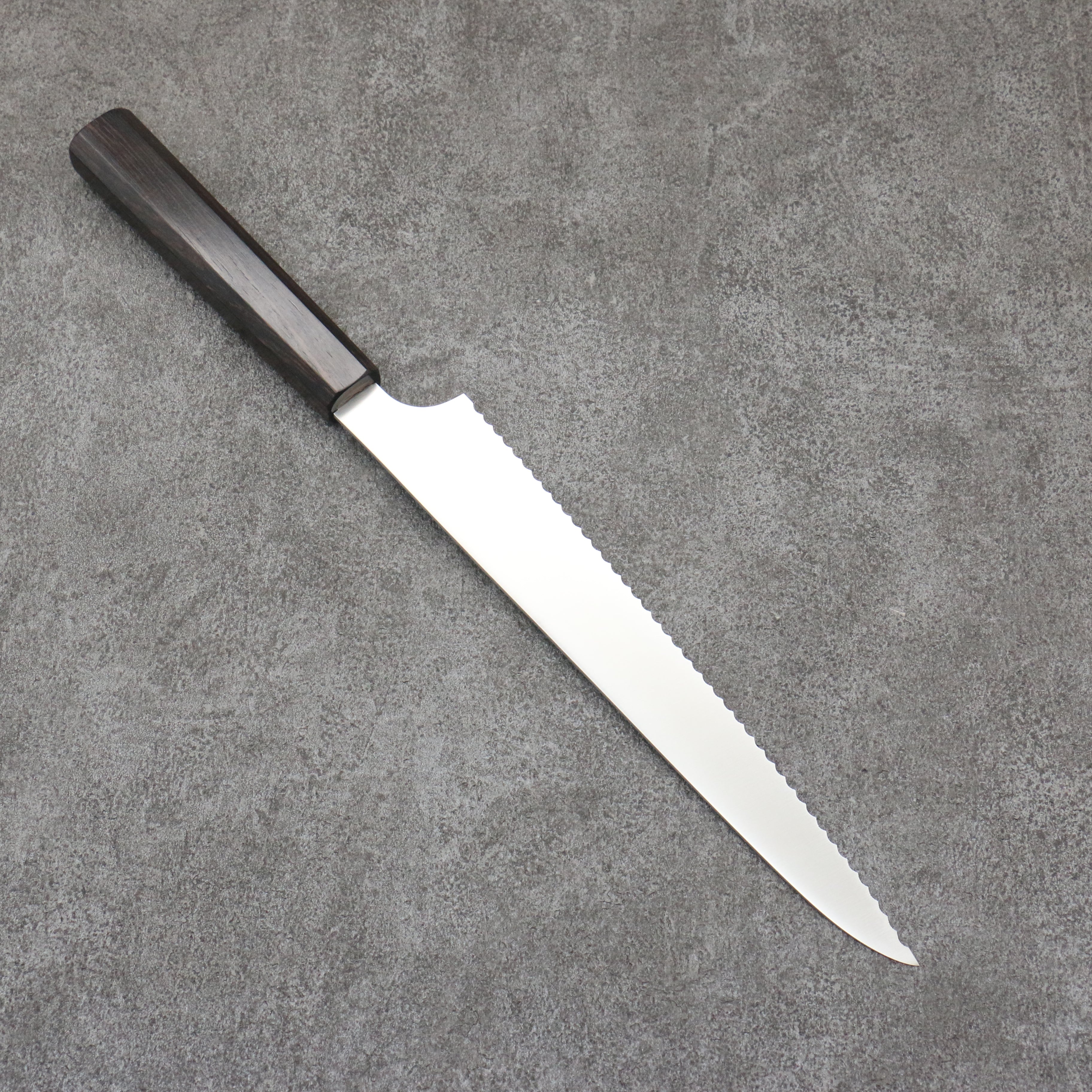 Seisuke 240mm Stainless Steel Bread Knife with Ebony Wood Handle - Perfect for Slicing Bread, Cakes, and Pastries at Home or Bakery