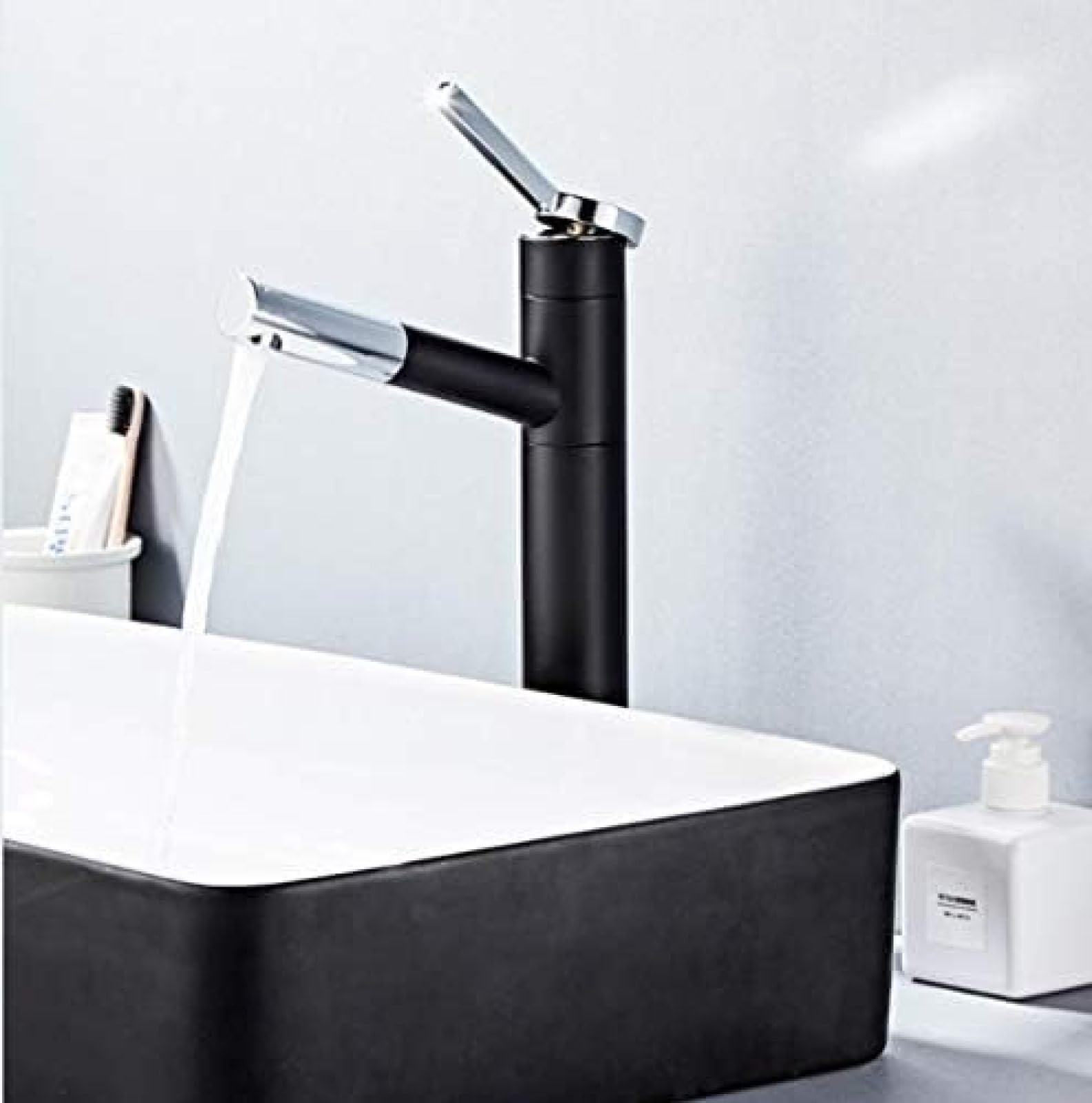 CRJUS Single Handle Pull-Out Kitchen Faucet with Deck Mount & Waterfall Spout - Hot & Cold Water Mixer Tap for Sink, Basin, Bathroom (Ideal for Modern Home, Restaurant & Commercial Use)