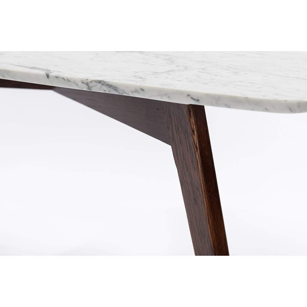 Italian Carrara White Marble Coffee Table with Oak Legs for Living Room