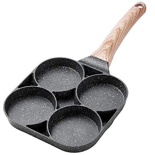 Non-Stick 4-Hole Omelet Pan for Burgers, Eggs & Pancakes - Oil-Free Cooking, Smoke-Free Breakfast Grill Wok - Perfect for Quick Breakfasts, Camping & Family Cooking