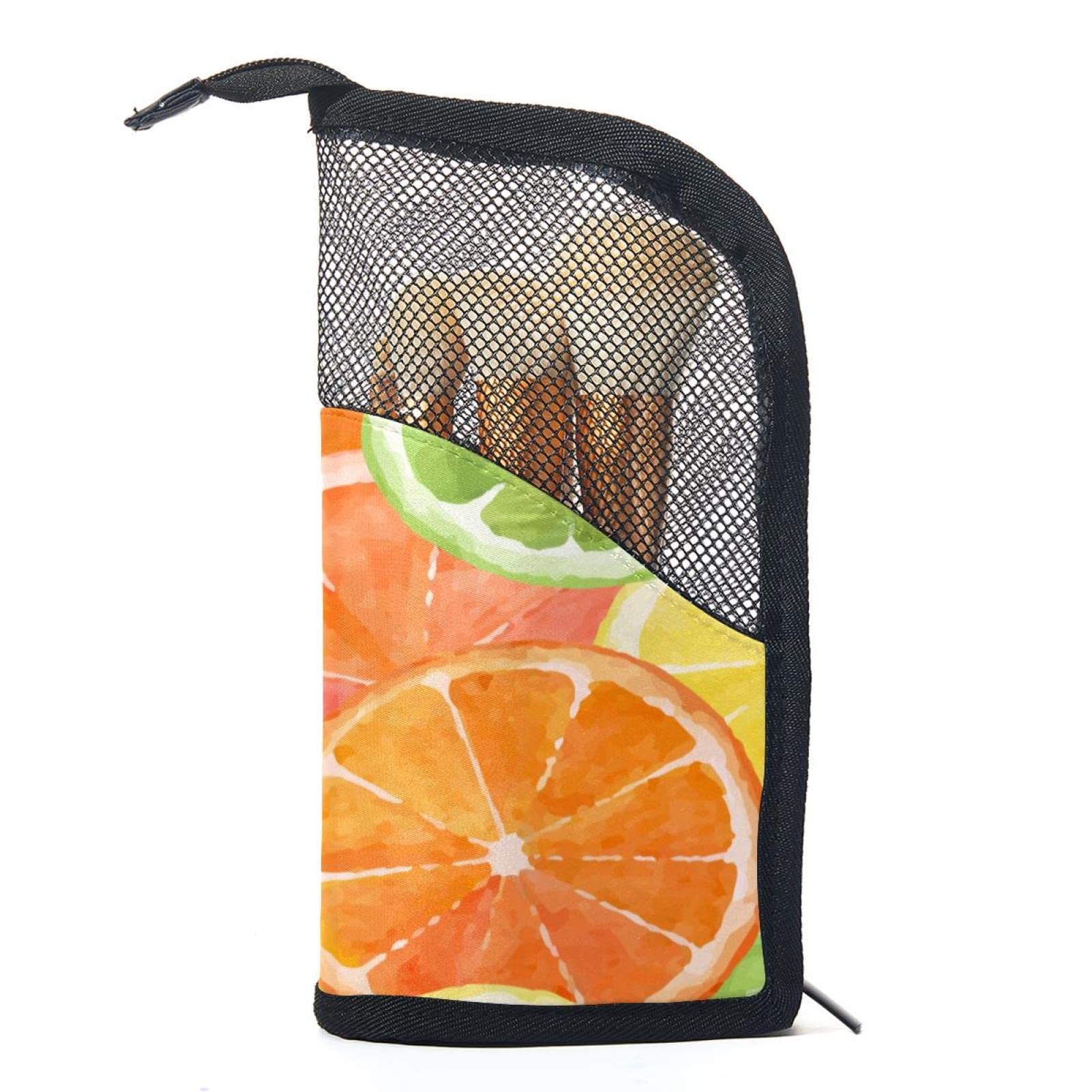12-Piece Makeup Brush Organizer Bag Set with Watercolor Orange & Lemon Design - Portable Travel Cosmetic Brush Holder Case for Professional Makeup Artists & Beauty Enthusiasts - Perfect for Home, Travel, and Salon Use